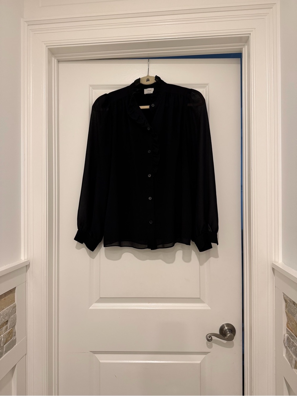 Aritzia Wilfred Black Ruffle-Collar Button Front Blouse
